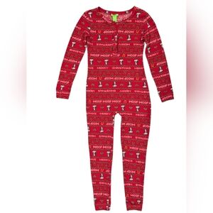 Peanuts Snoopy thermal one-piece women's medium red Christmas stretch pajama